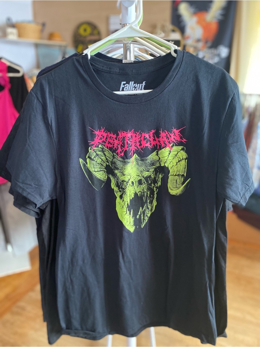 Black Short-Sleeve Graphic Tee with Neon Green Skull